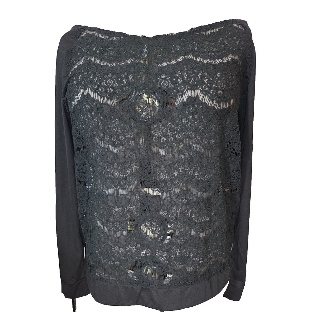 Poetic Justice Unlined Lace Blouse Drape Neck from Nordstrom 2x Black,Sexy,Chic